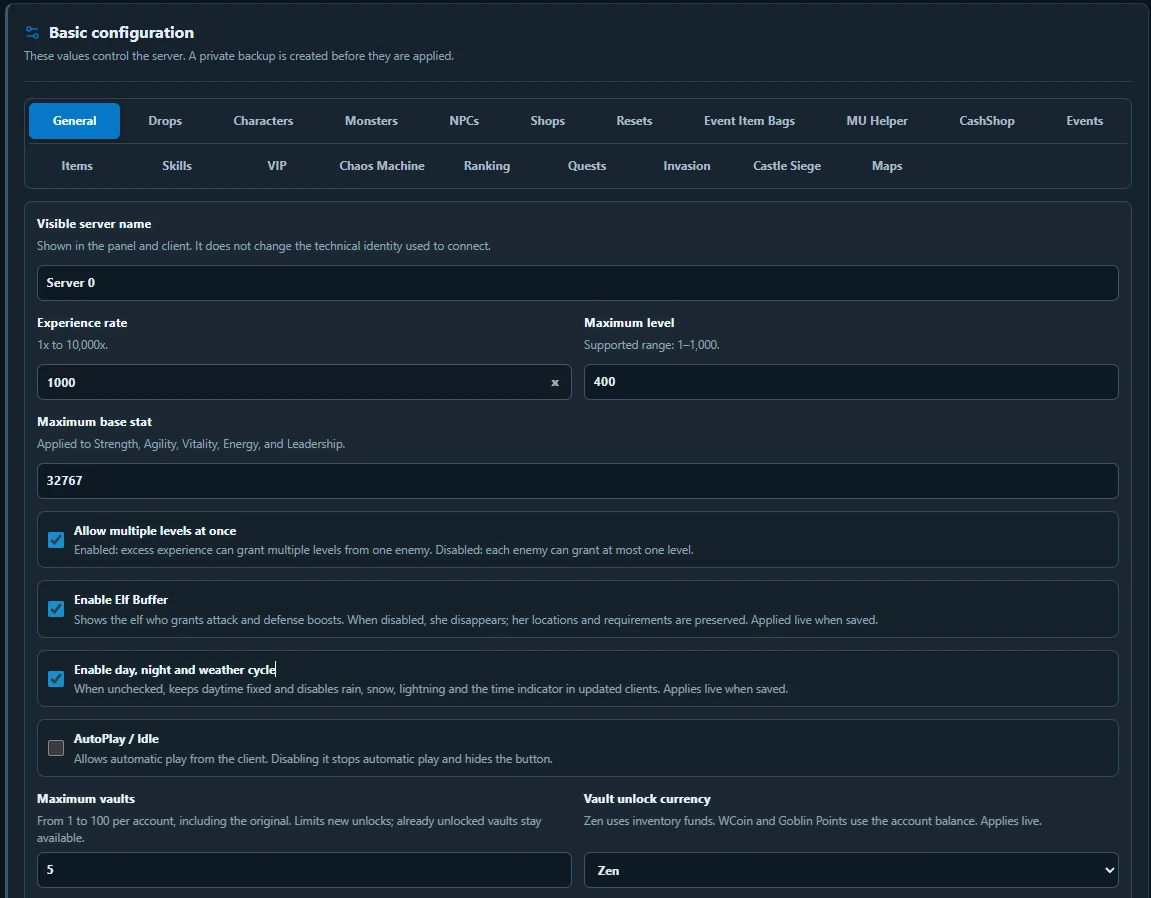 Las opciones de tu servidor en un mismo panel.